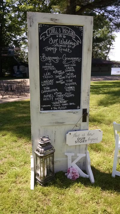 Our Antique Chalkboard Door is great for greeting your guests, giving directions, as a seating chart,as a menu board and on and on. The options are endless. This door is two sided, meaning there is chalkboard area on both sides. Contact us to reserve this item 
 